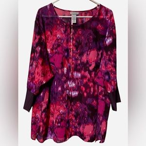 Catherines Women’s Abstract Blouse Size 1X  18/20 Top 3/4 Sleeve Pink Purple